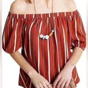 Anthropologie Elodie Off The Shoulder Top Terracotta Stripe Medium M